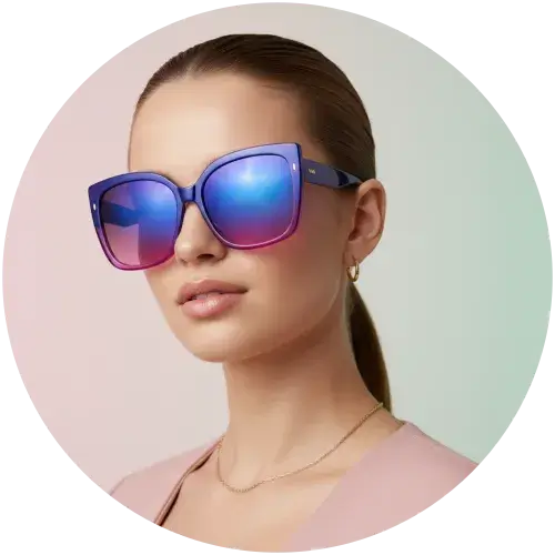 Modische Oversize-Sonnenbrille für Damen mit blau-violett verspiegelten Gläsern – trendiges Design-Statement für Fashion-Looks