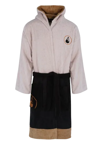 Wave Hawaii Siete Bademantel Poncho - Surf Umziehhilfe schwarz/beige/braun Wave Hawaii Siete Bademantel Poncho in schwarz-beige-braun mit Kapuze - warmer Surf-Bademantel aus Frottee zum Umziehen am Strand und nach dem Surfen